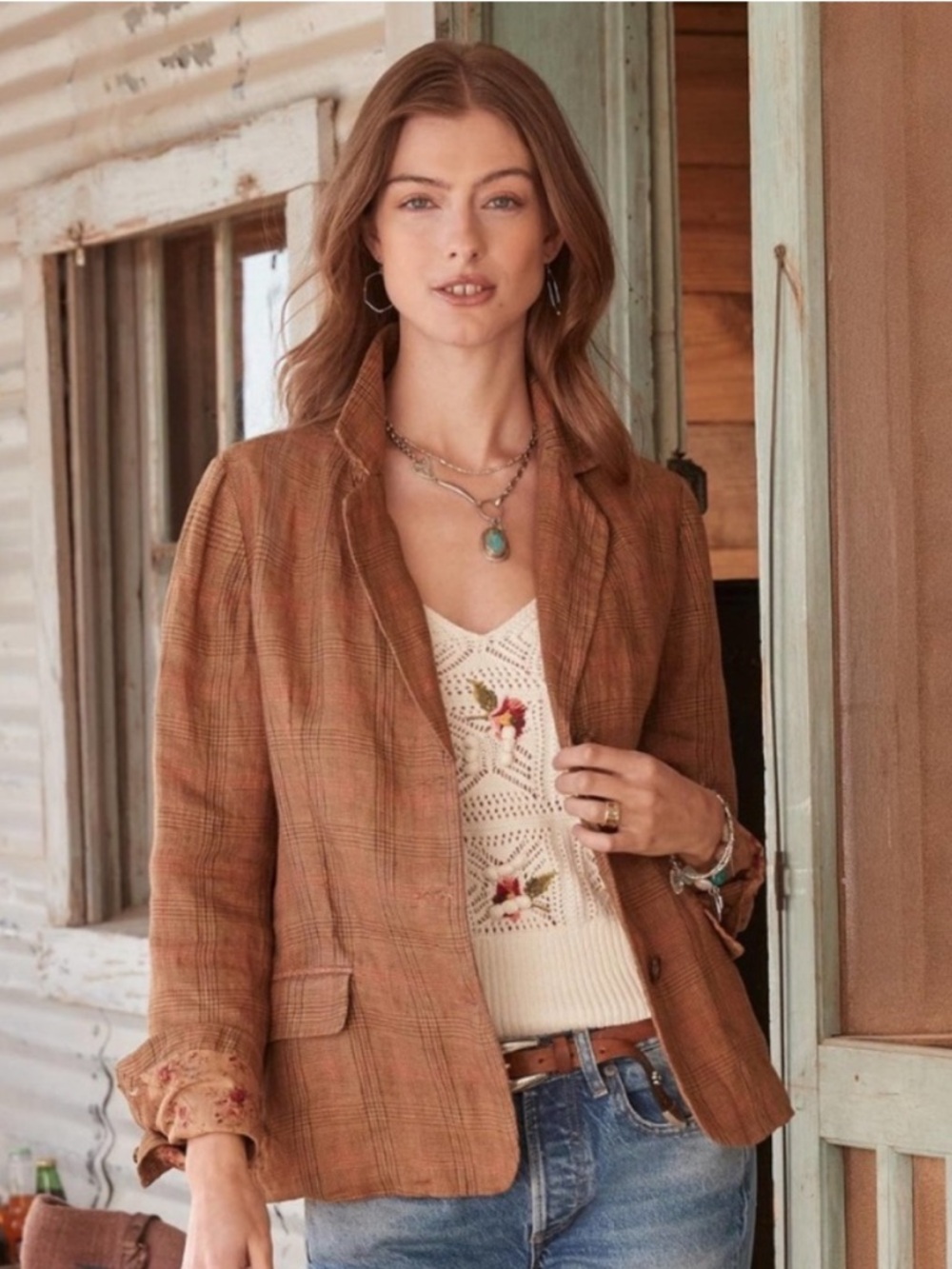 Sundance Linen Edson Hill Plaid Blazer Jacket